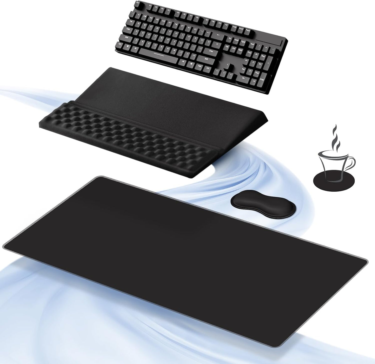 Ospelelf Keyboard Wrist Rest Stand Pad and Ergonomic Mouse Pad Set with Large...