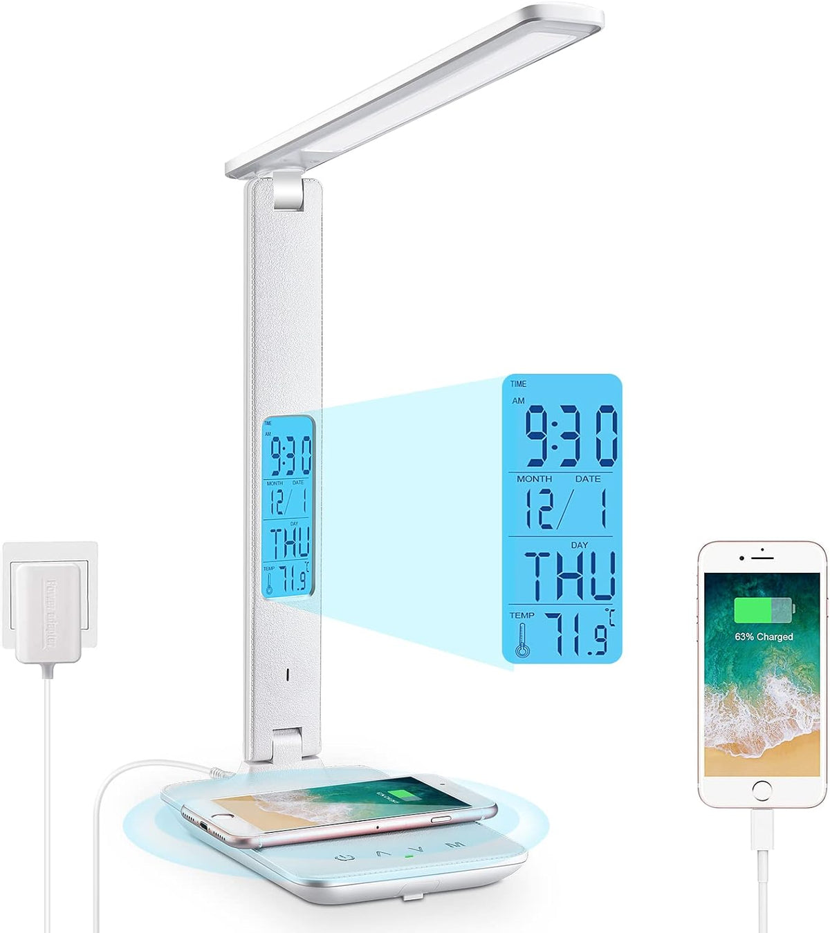 LAOPAO Desk Lamp with Wireless Charger: USB Charging Port, Table Lamp with Cl...