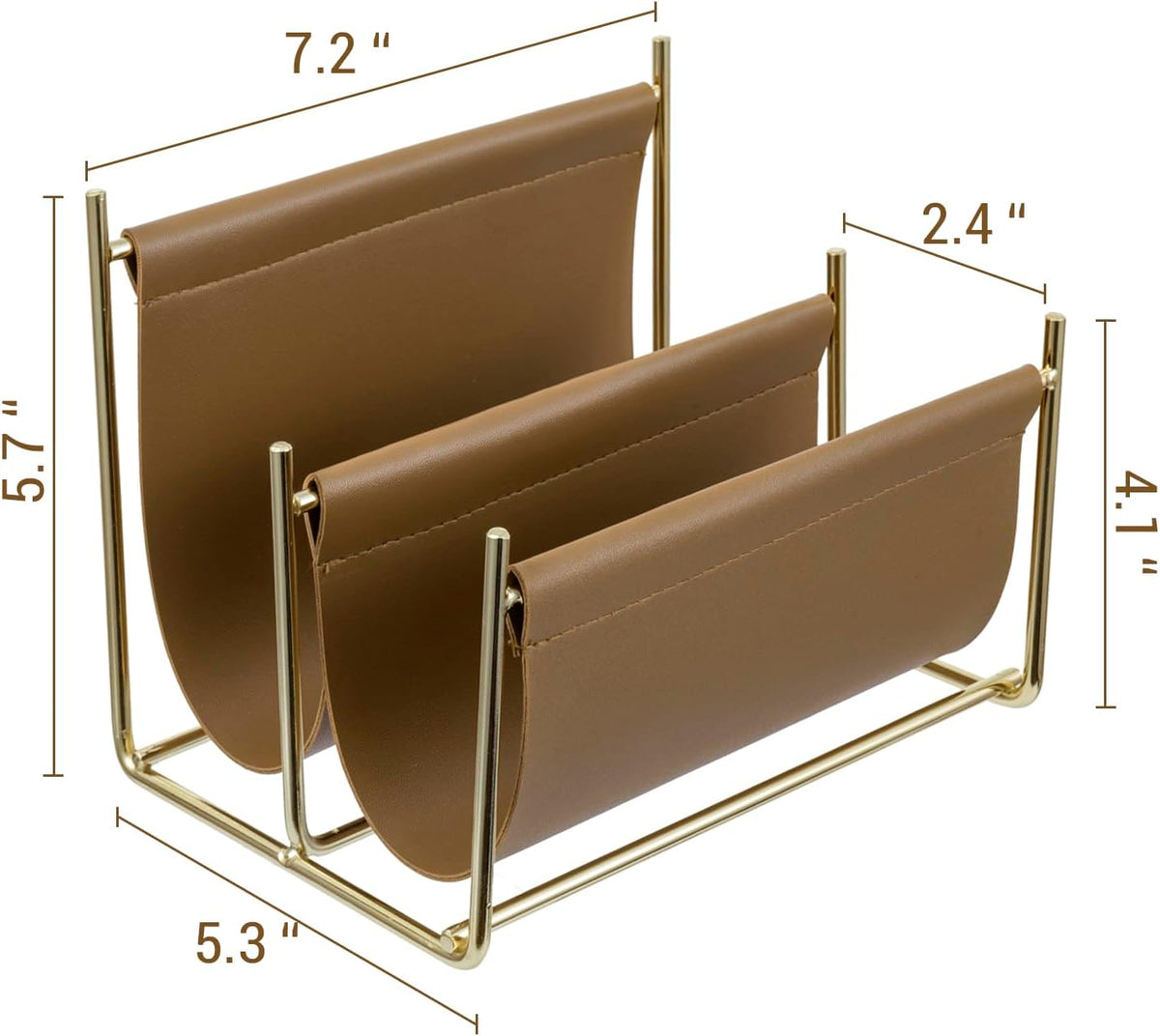 MyGift 2 Slot Modern Mail Holder, Deluxe Brass Tone Metal and Toffee Brown Le...