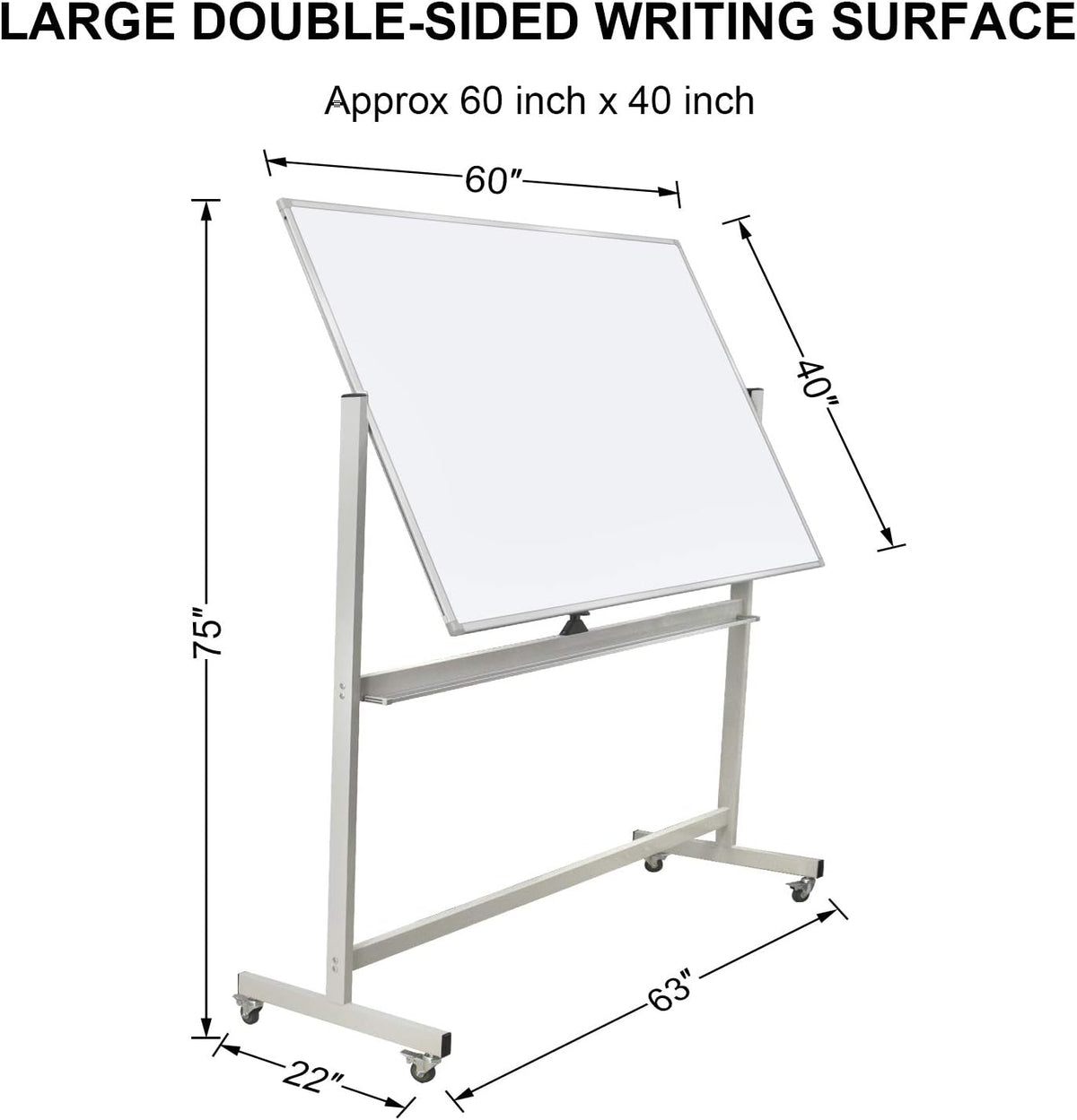 Max-officoo 60"x40" Mobile Whiteboard Double-Sided Magnetic Large D...