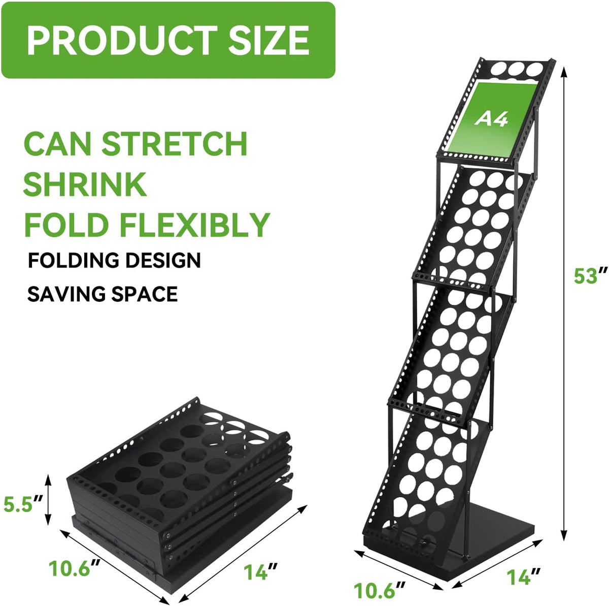 YDisplay Foldable Magazine Display Rack 4-Tier Brochure Literature Display St...