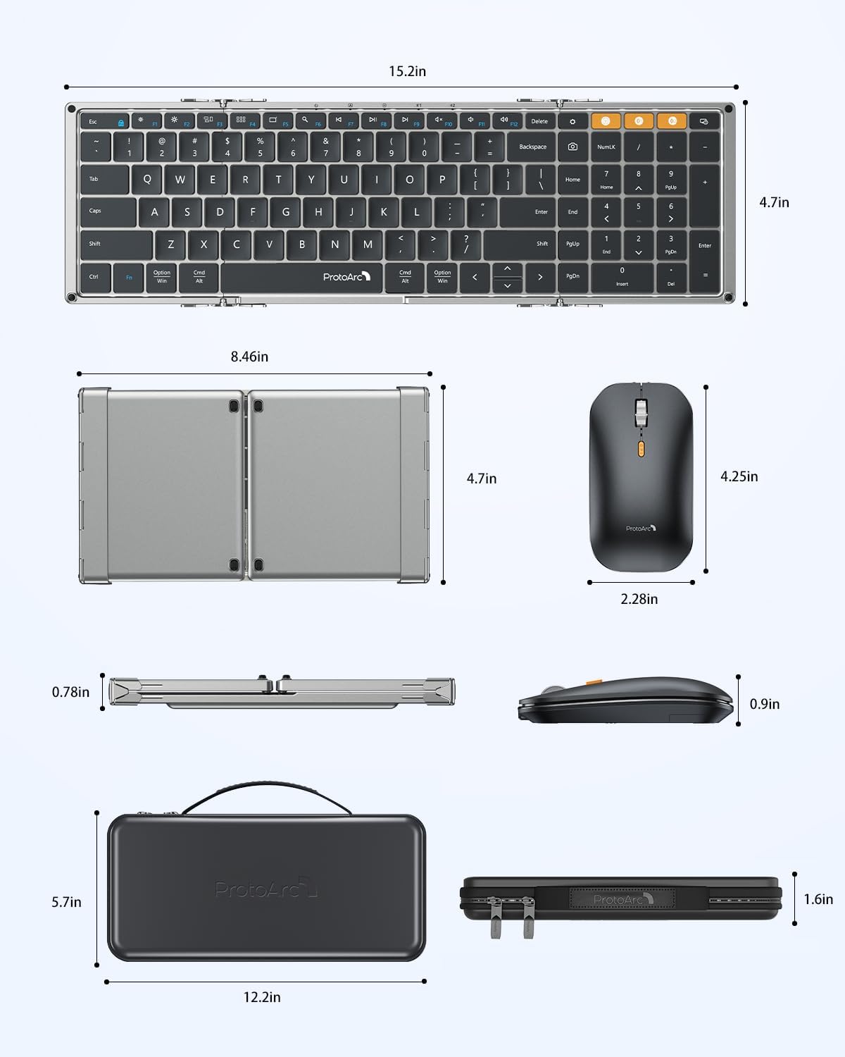 ProtoArc XKM01 Full-Size Foldable Keyboard Mouse Combo for Travel, Gray