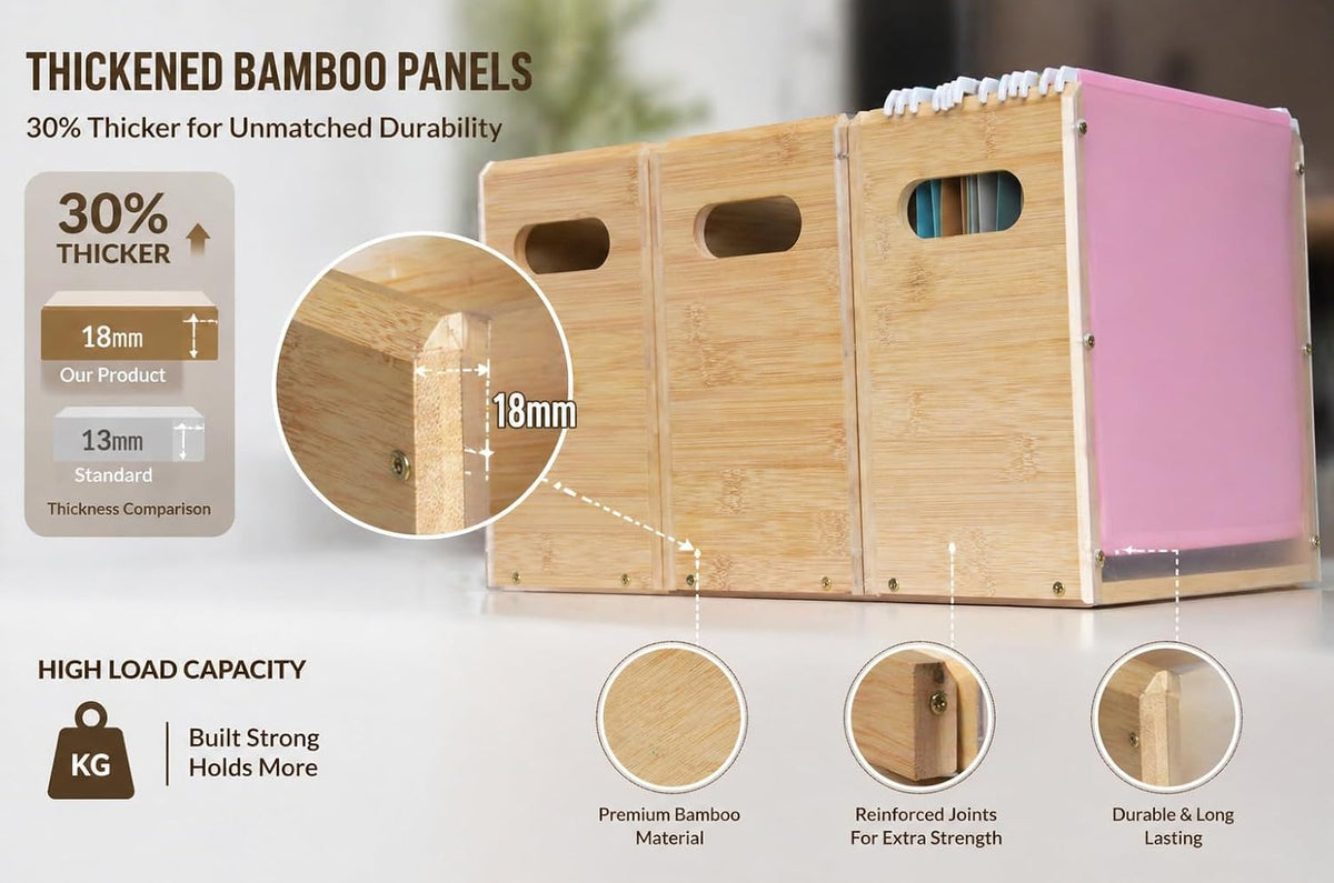 2 Pack Premium Thickened Bamboo Desktop Hanging File Organizer - Heavy Duty P...