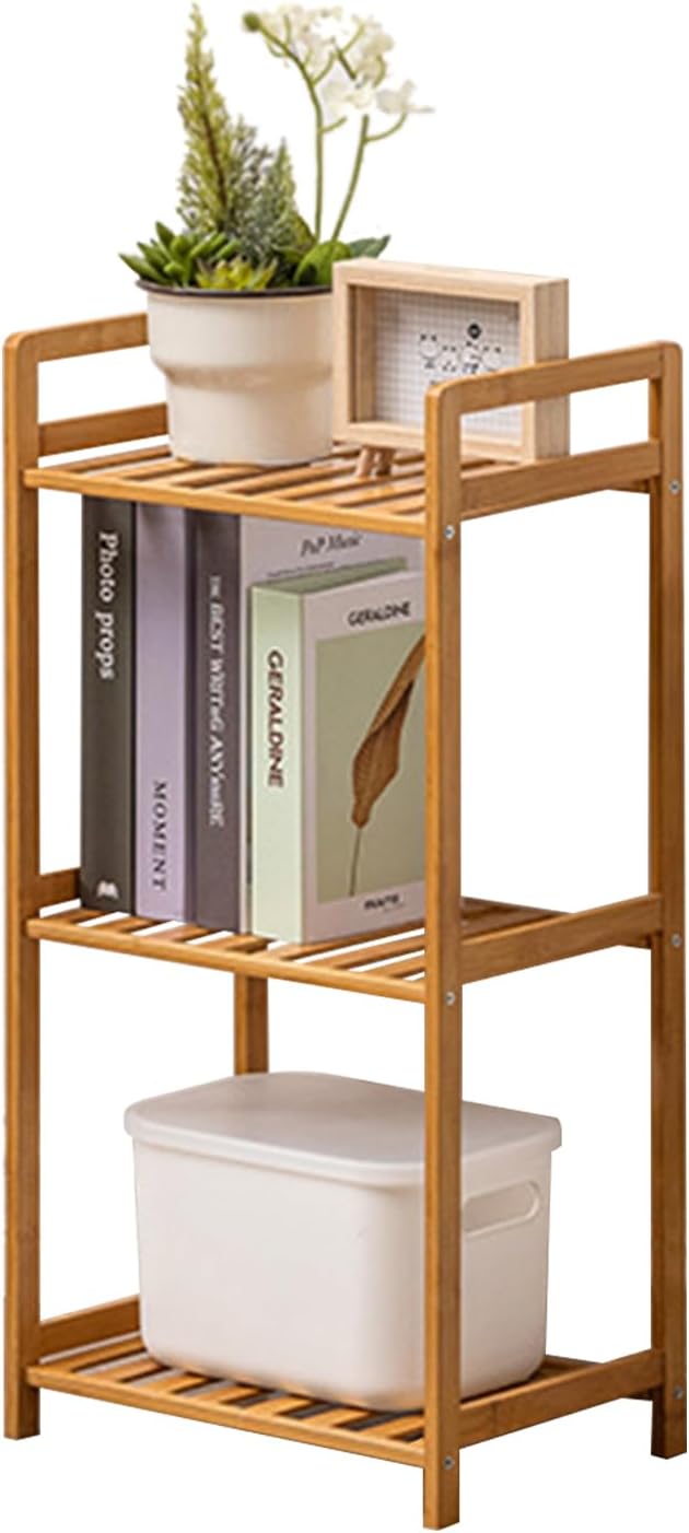 Bamboo Shelf, 3-Tier Bookcase Storage Shelves, Small Book Rack Shelving Unit,...
