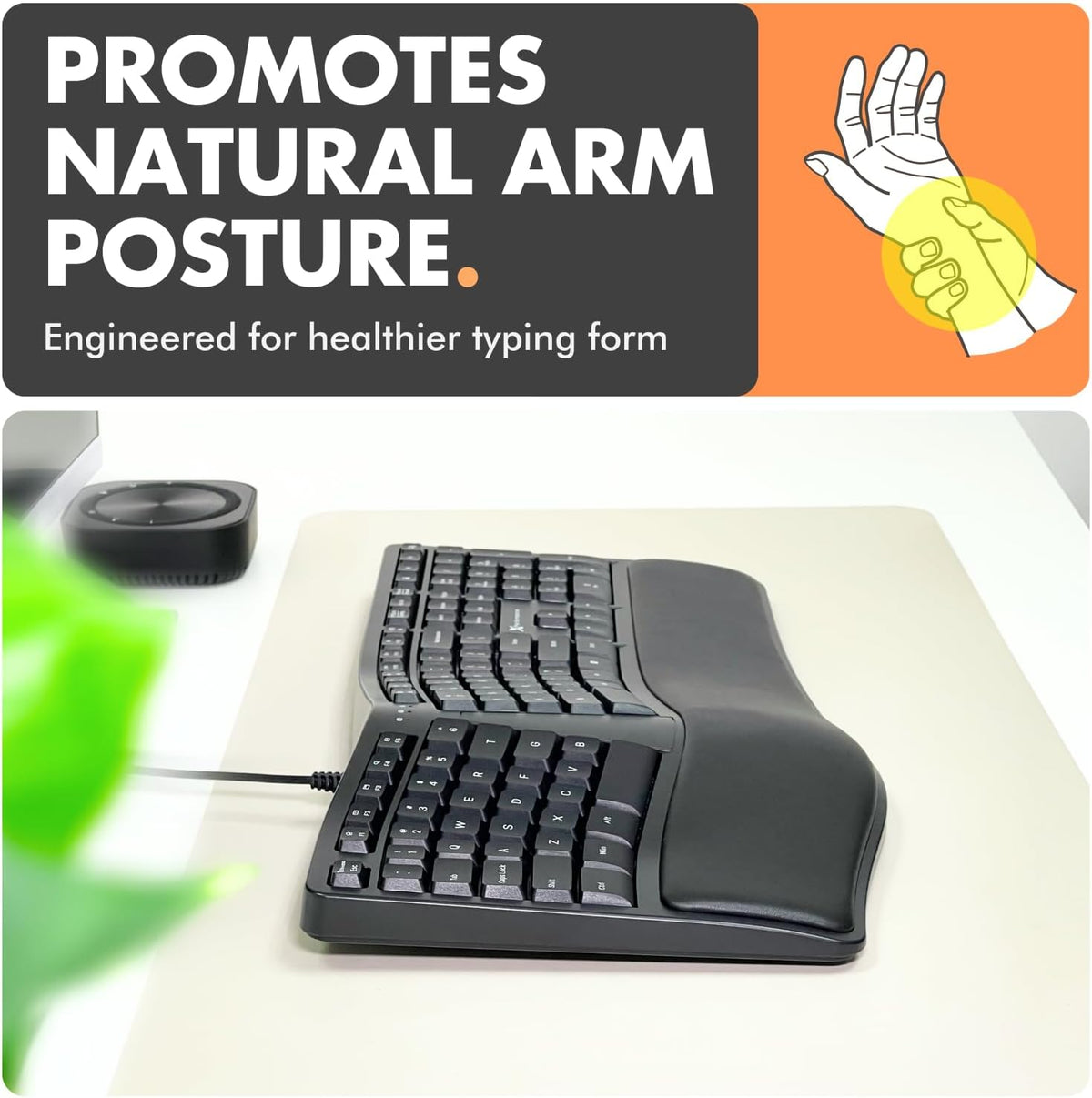X9 Wired Ergonomic Keyboard with Cushioned Wrist Rest - Type Comfortably Long...