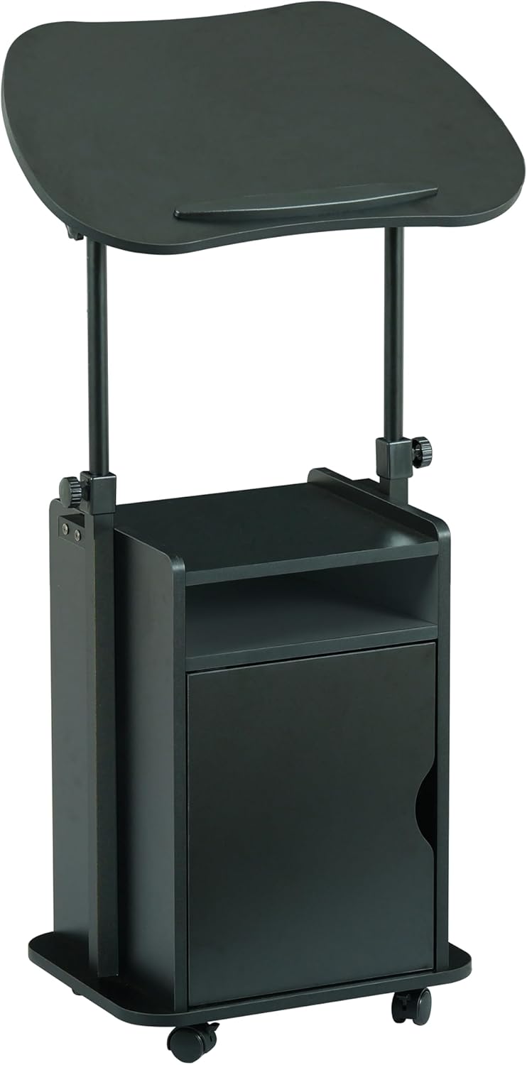 Techni Mobili Adjustable Laptop Cart w/Storage, Rolling Mobile Desk, Black