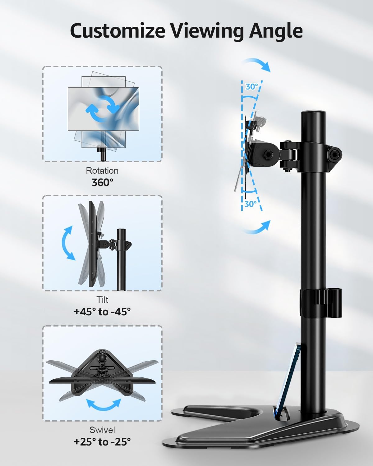 MOUNTUP Single Monitor Stands, Freestanding VESA Monitor Desk Mount fits 13