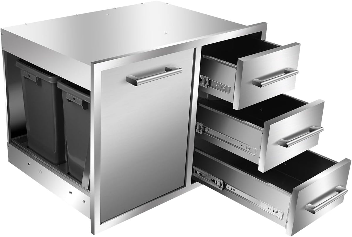 Outdoor Kitchen Drawer Combo, BBQ Access Trash Drawer Combo with Triple Stain...