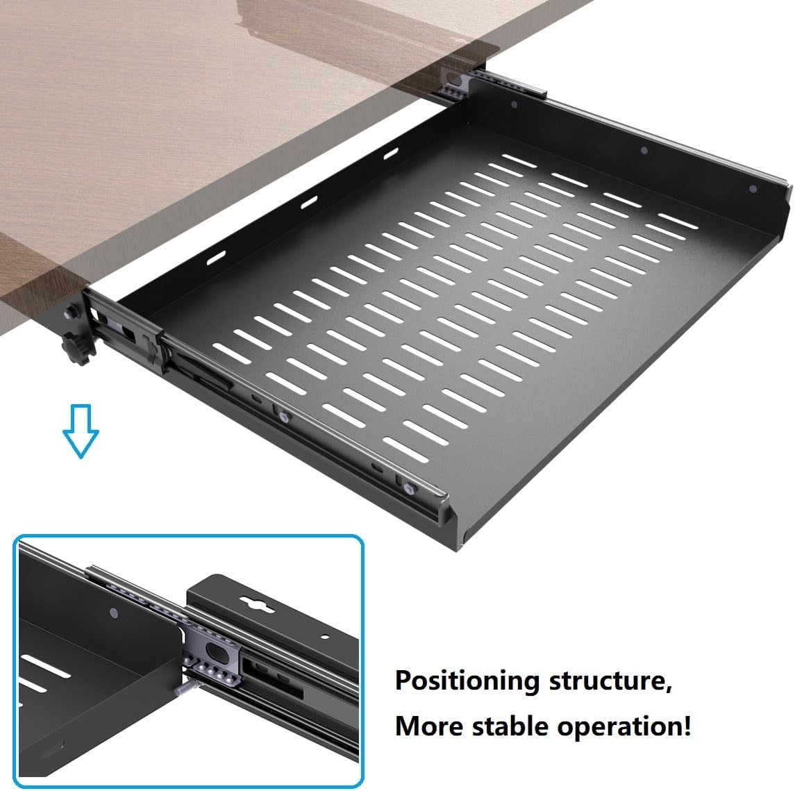 Sliding Under Desk Laptop Mount Shelf with Air Vents, 16" W