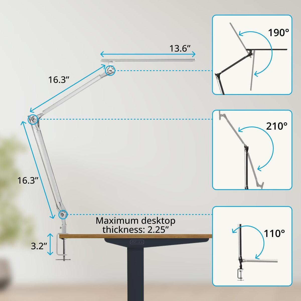UPLIFTDESK E7 LED Desk Lamp with Clamp - 3 Color Mode Architect Desk Lamp