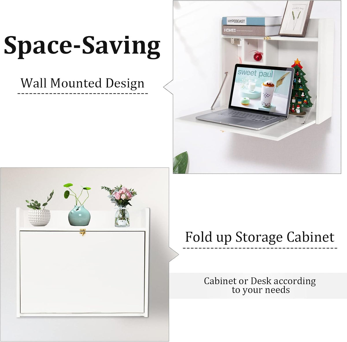 YUSING Wall Mounted Table, Multifunctional Fold Down Wall Mounted Laptop Comp...