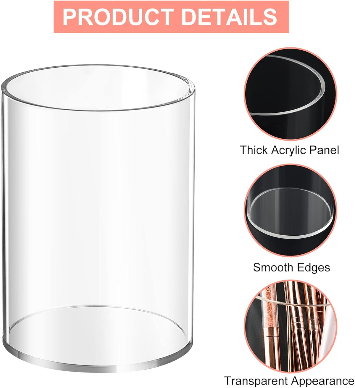 8 Pieces Clear Acrylic Pen Holder Round Acrylic Pencil Cup Clear Makeup Bush ...