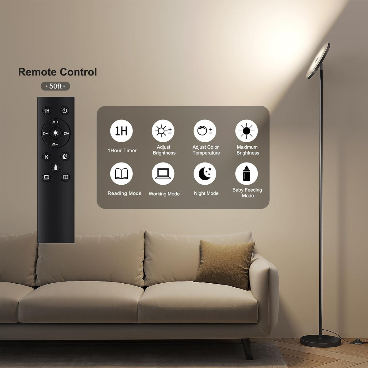 SUNMORY Floor Lamps for Living Room,LED Standing Lamp with Remote Control