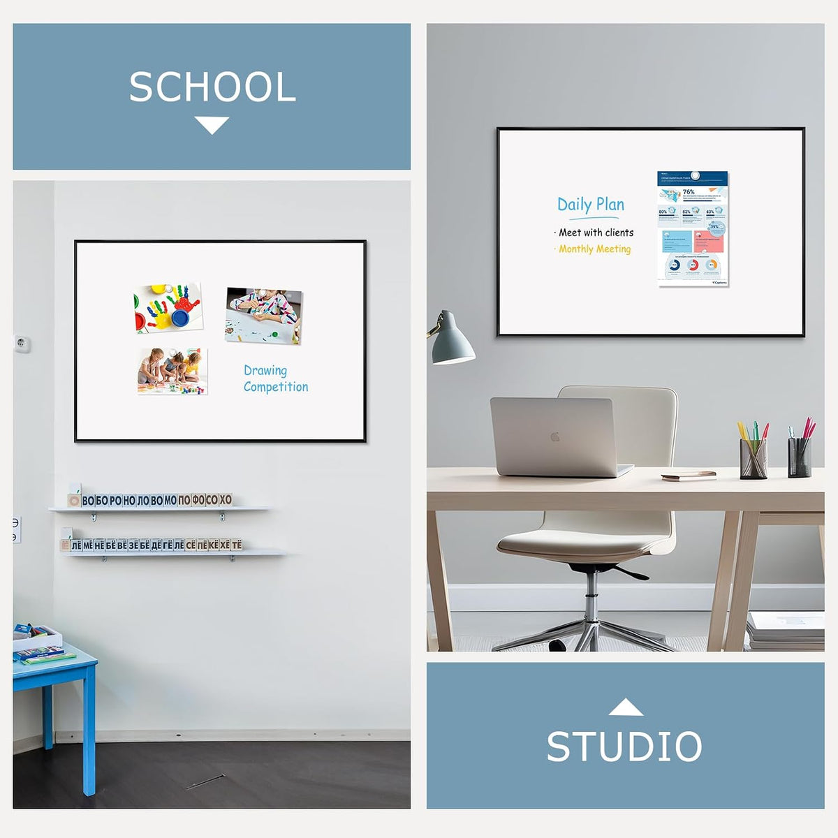 Large Magnetic Whiteboard, 36" x 24" Dry Erase White Board for Wall