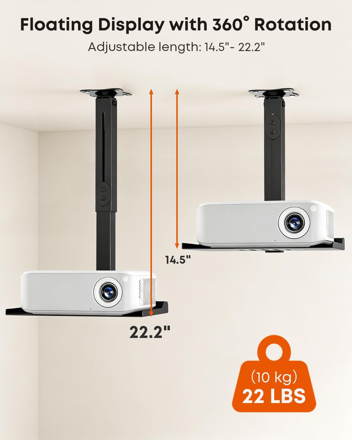 PUTORSEN Universal Projector Ceiling Mount with Tray & 360° Swivel Arm