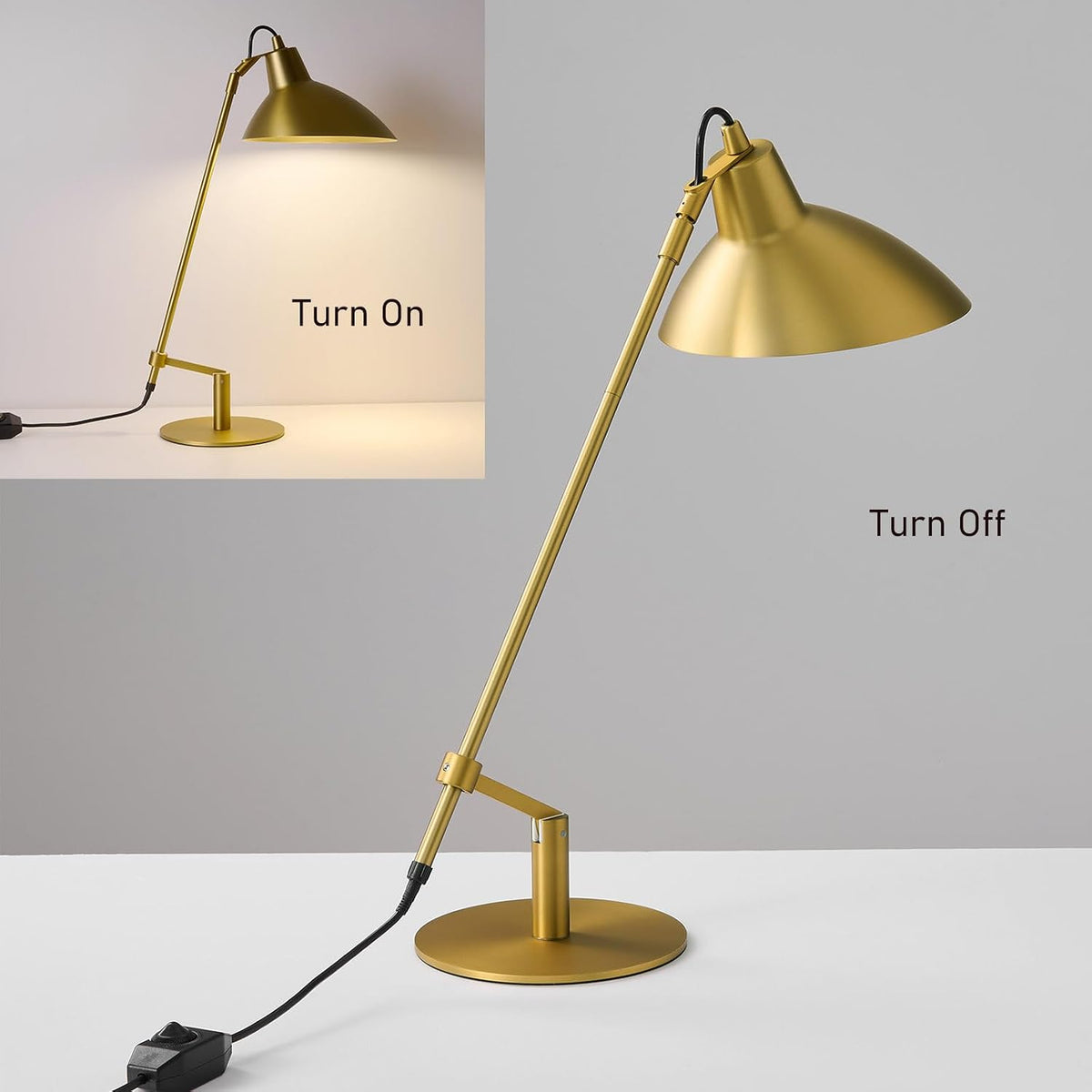Desk Lamp Modern Industrial 100% Metal Adjustable Table Lamp 24", Natura...