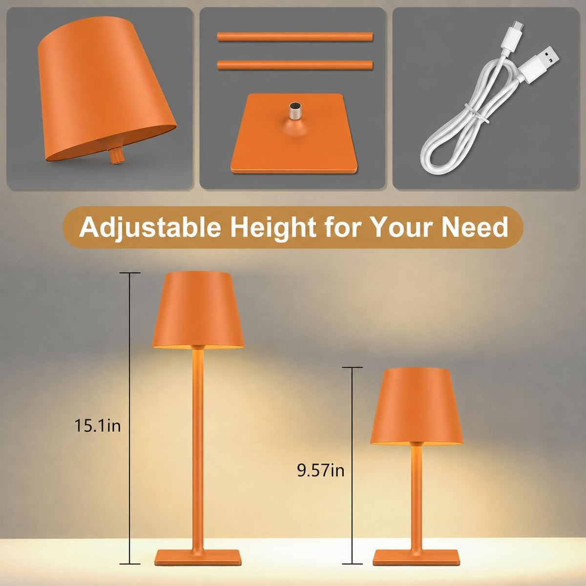 Yogaret Orange Cordless Table Lamp Set of 2-3 Way and Stepless Dimmable - for...