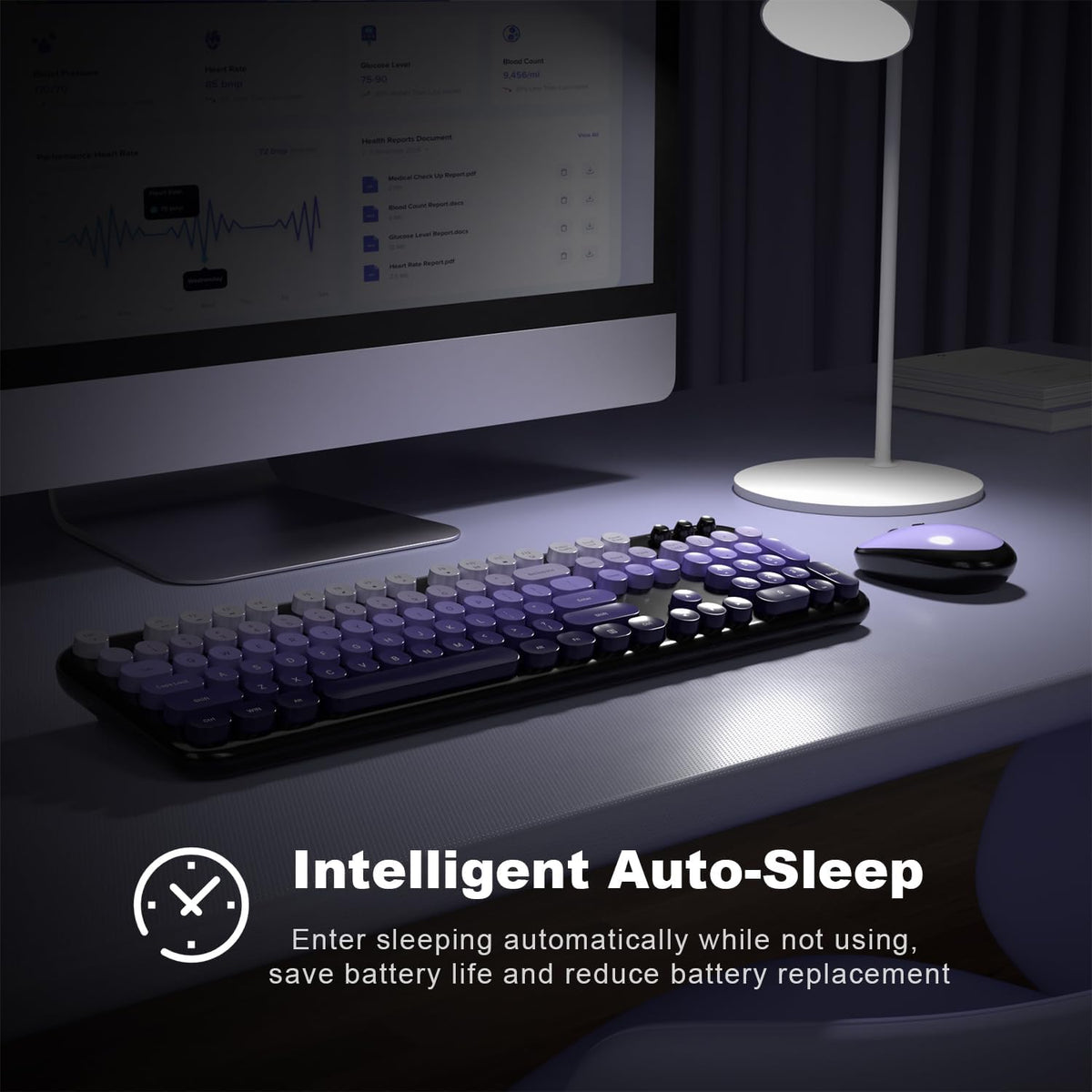Wireless Keyboard Mouse Combo - Lovely Blackpurple-Gradient Rainbow Full-Size...