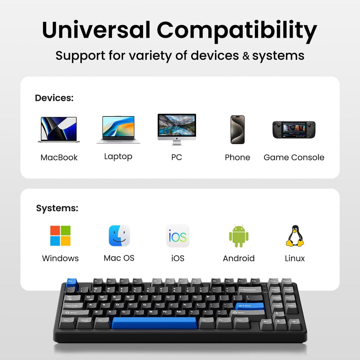 Kisnt KN85 Wireless Mechanical Keyboard, 75% Layout, Bluetooth/2.4GHz/USB-C, ...