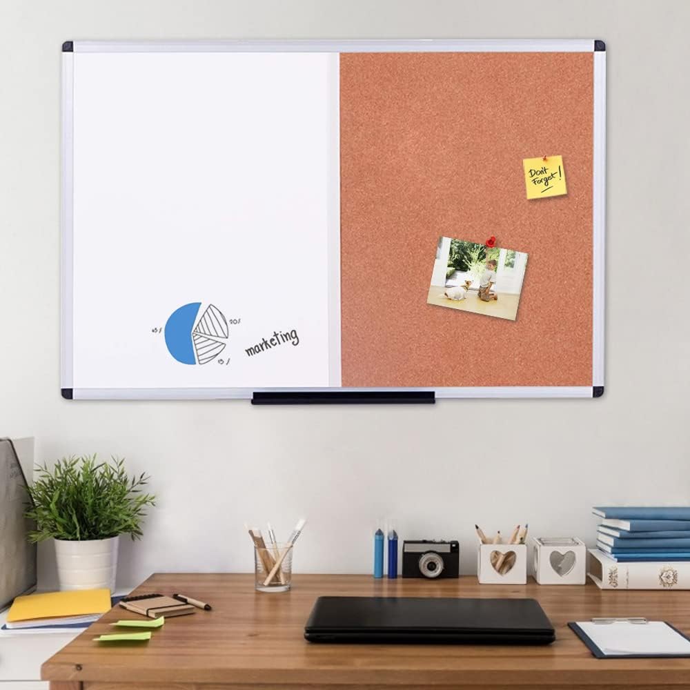 VIZ-PRO Magnetic White Board and Cork Board Combo for Wall, 36 x 24 inches