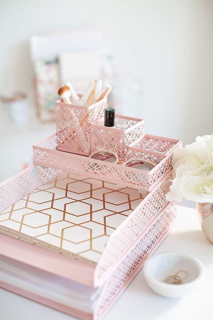 BLU MONACO | Pink Desk Organizer Set for Women 6 Piece | Mail Sorter Organize...