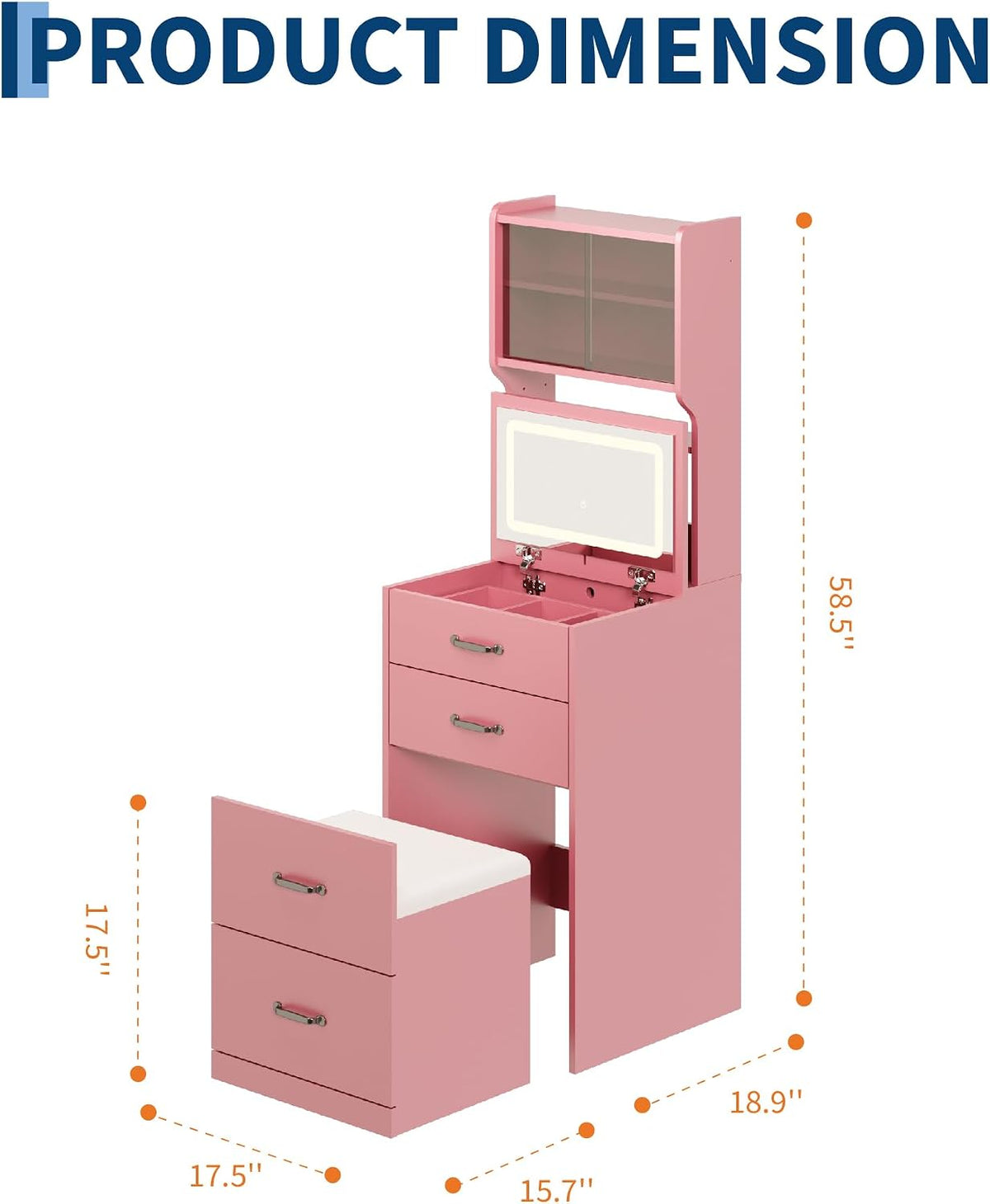 3-in-1 Vanity Desk with 3 Color LED, Compact Makeup Vanity Set with 2 AC Outl...