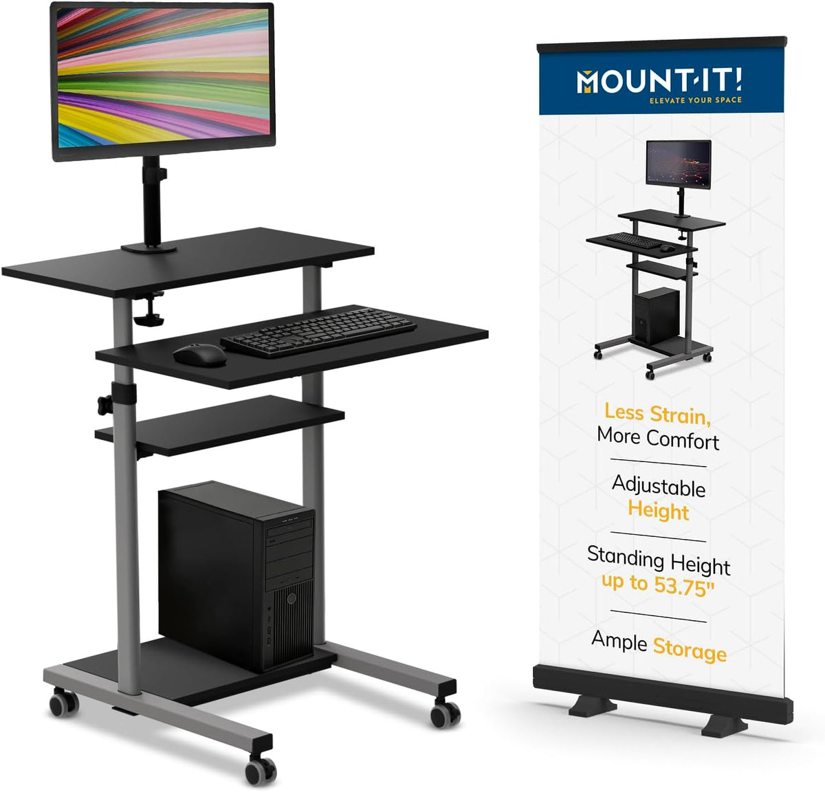 Mount-It! Mobile Computer Cart with Monitor Mount for Screen up to 32", ...