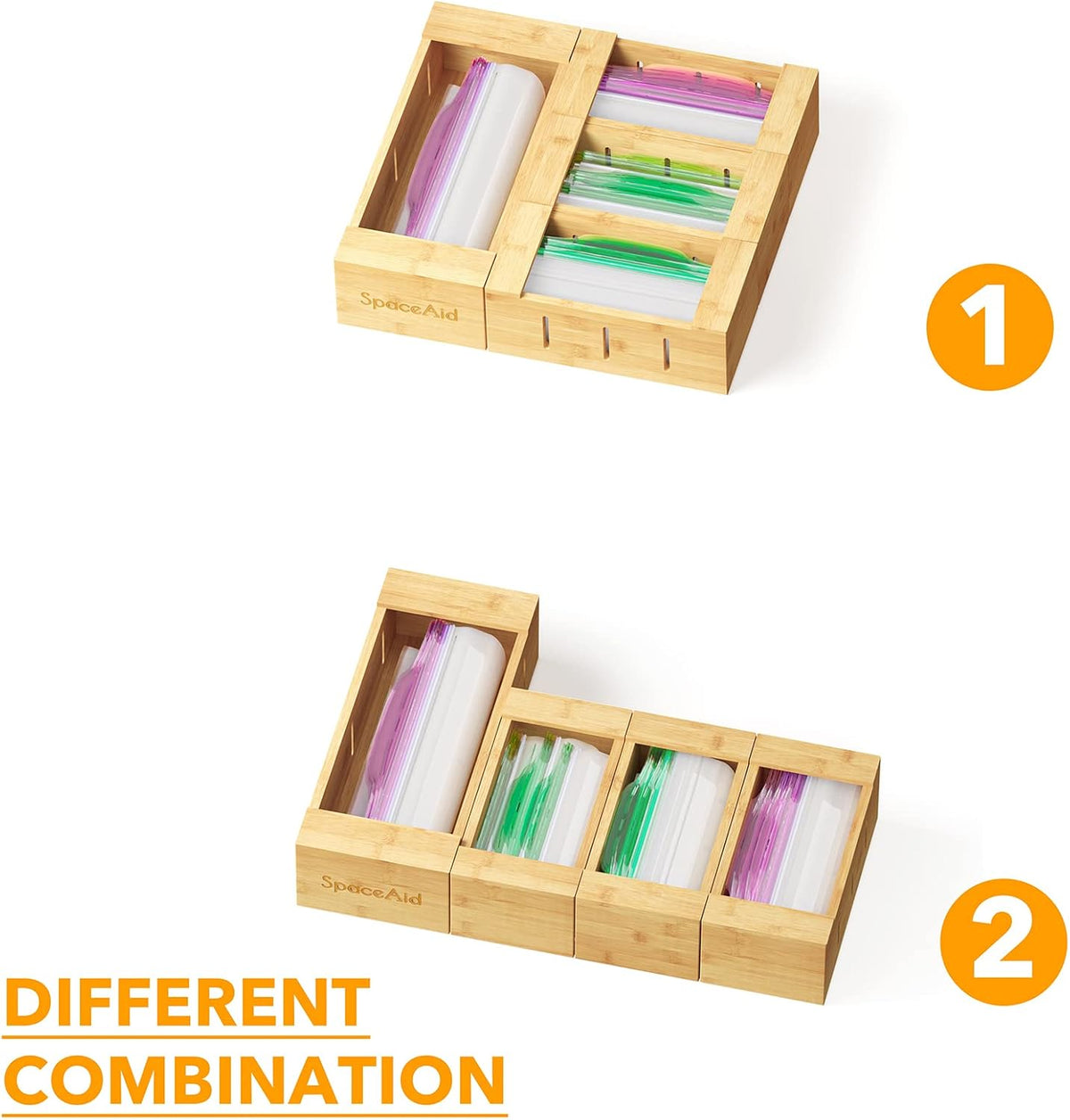 SpaceAid Bag Storage Organizer for Kitchen Drawer, Bamboo Organizer, Compatib...