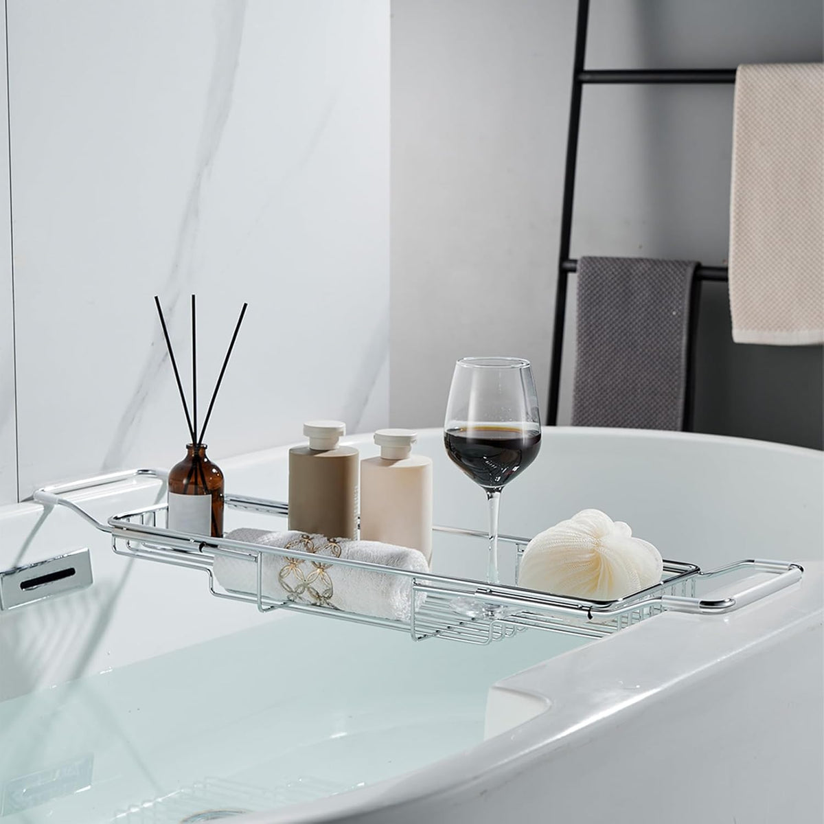 Stainless Steel Bathtub Caddy Tray, Expandable Bath Tub Tray Table, Adjustabl...
