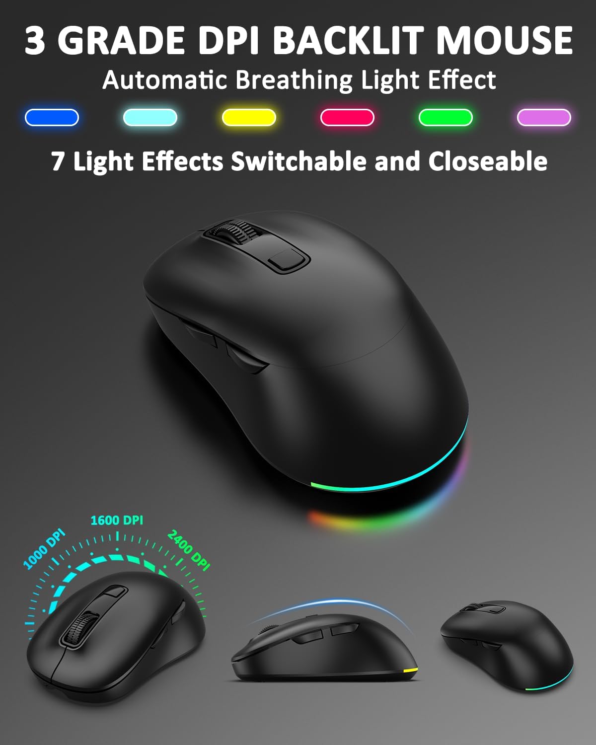 Wireless Keyboard and Mouse Combo, 9 Backlit Effects, 4000mAh Rechargeable Ba...
