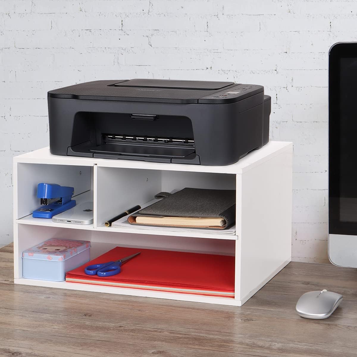 EMERIT Printer Stand Shelf with Storage Wood Desk Paper Organizer for Home/Of...