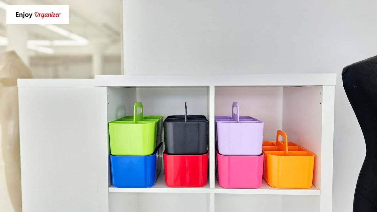 Small Stackable Plastic Caddy with Handle 6 Compartment | Desk, Makeup, Dorm ...
