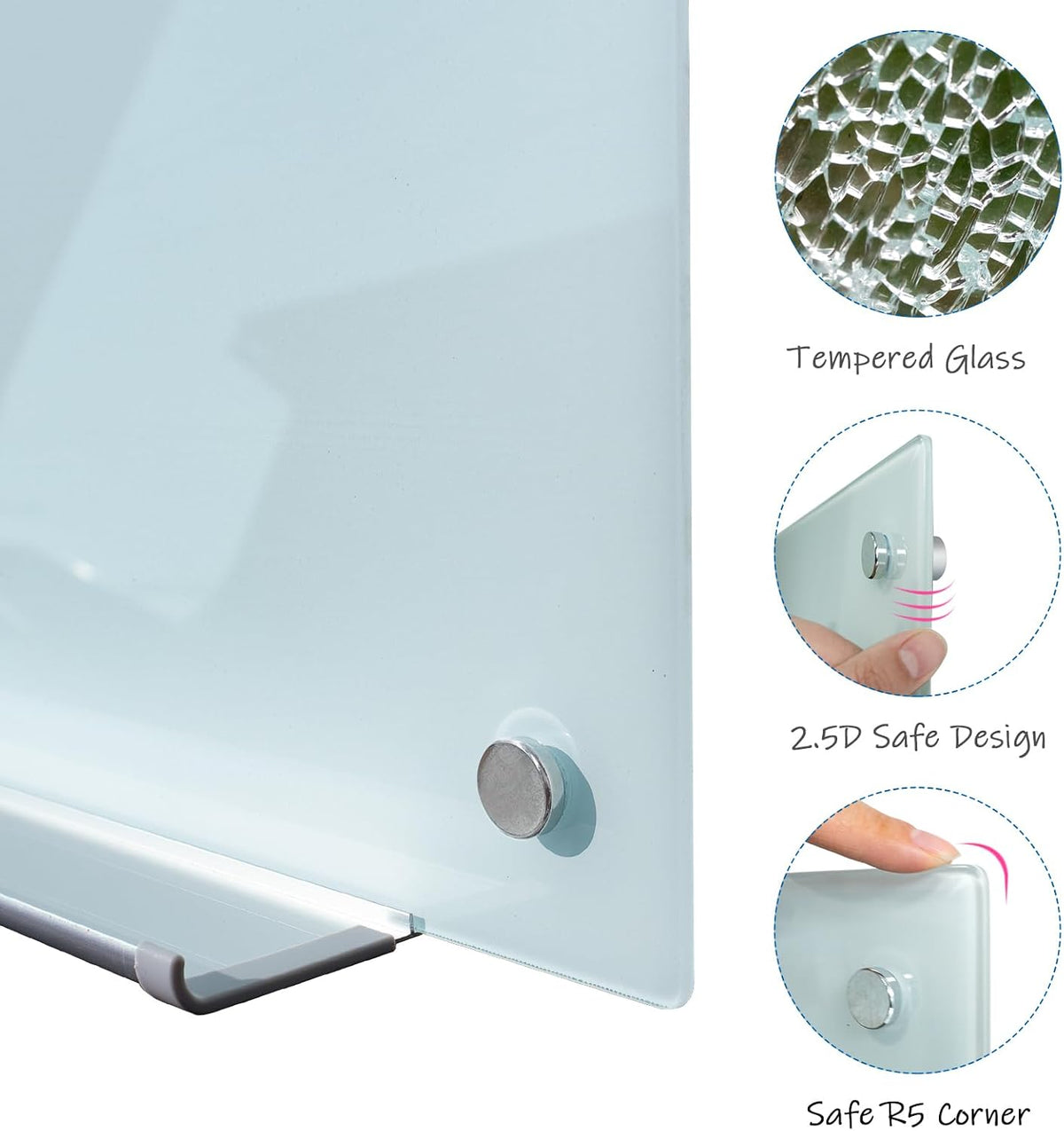 Magnetic Glass Dry Erase Board, 48 x 36 Inch, Frameless Wall Mount