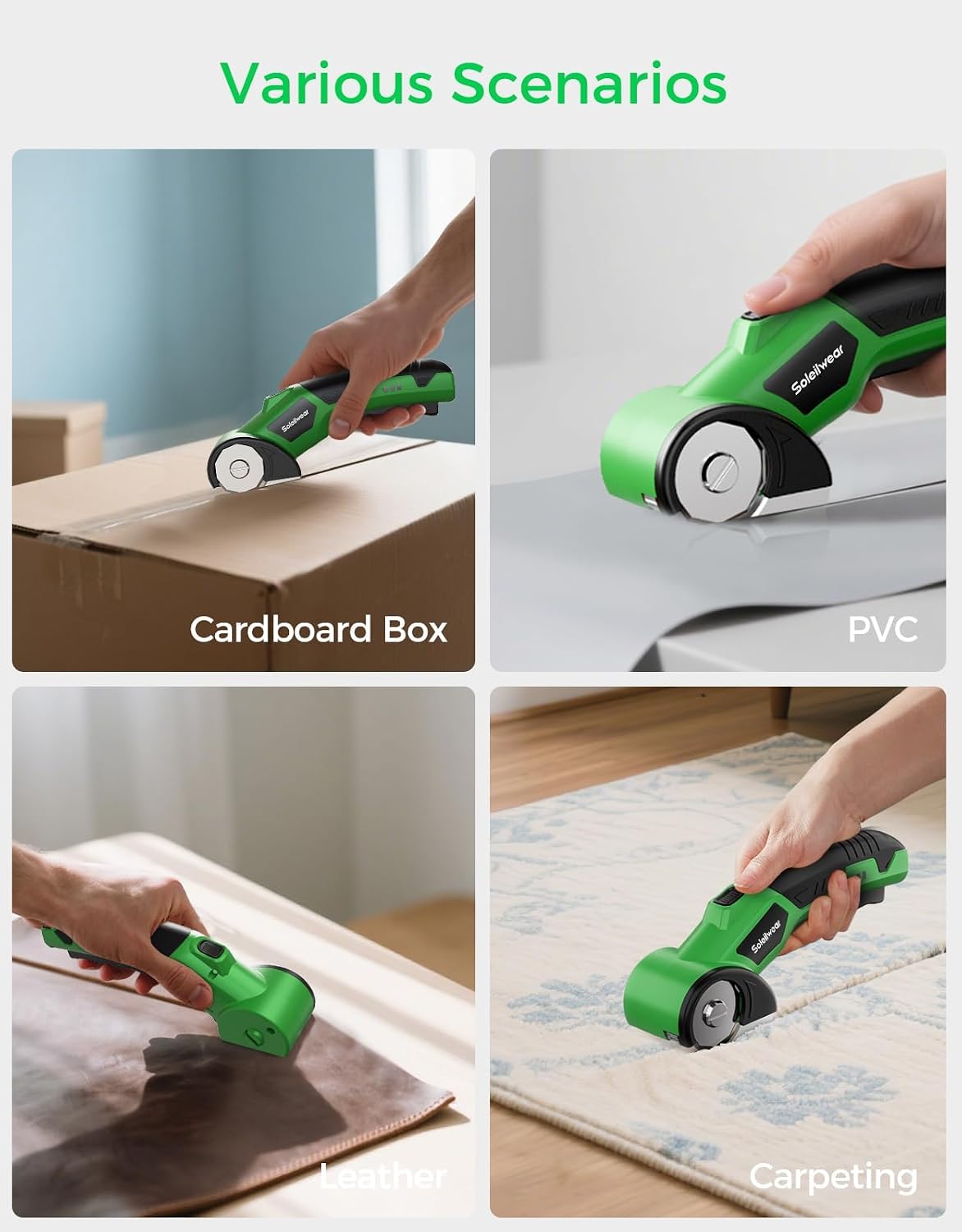 Cordless Electric Scissors, 4V Cardboard Cutter with 2 Blades, LED Light