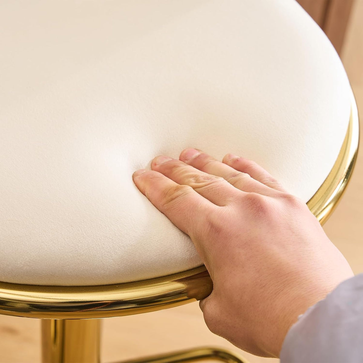 Beige Velvet Bar Stools Set of 4, Adjustable Counter Height