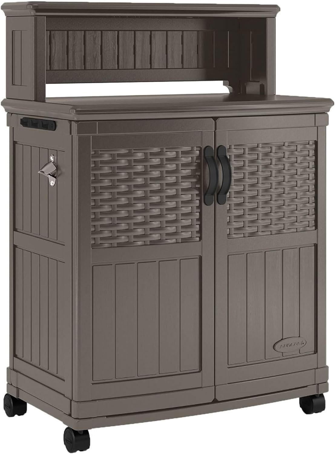 Suncast Patio Plastic Storage and Prep Station with Decorative Wicker Pattern...