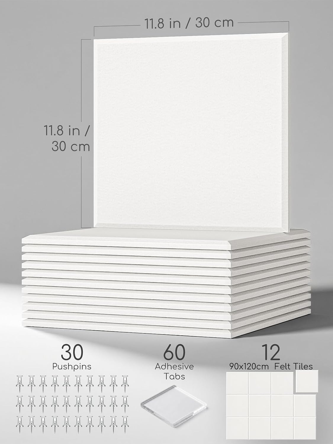 Thick Felt Pin Board Tiles 12 Pack, 11.8x11.8 Bulletin Board for Wall