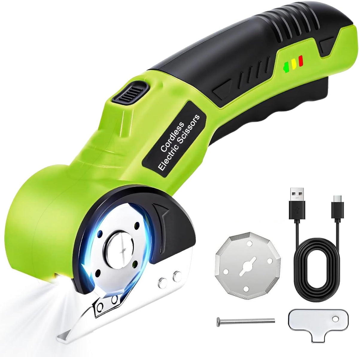 Cordless Electric Scissors, 4V Rechargeable Rotary Cardboard Cutter, 2 Blades...