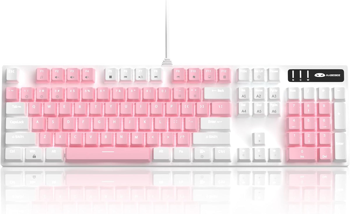 MageGee Mechanical Gaming Keyboard, New Upgraded Blue Switch 104 Keys White B...