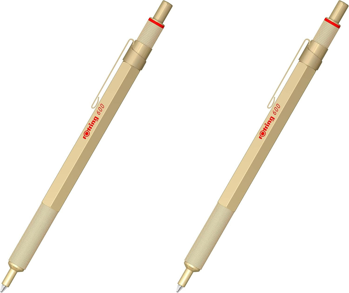Rotring 600 Metallic Ballpoint Pen Medium Point Black Ink Gold Barrel Refilla...