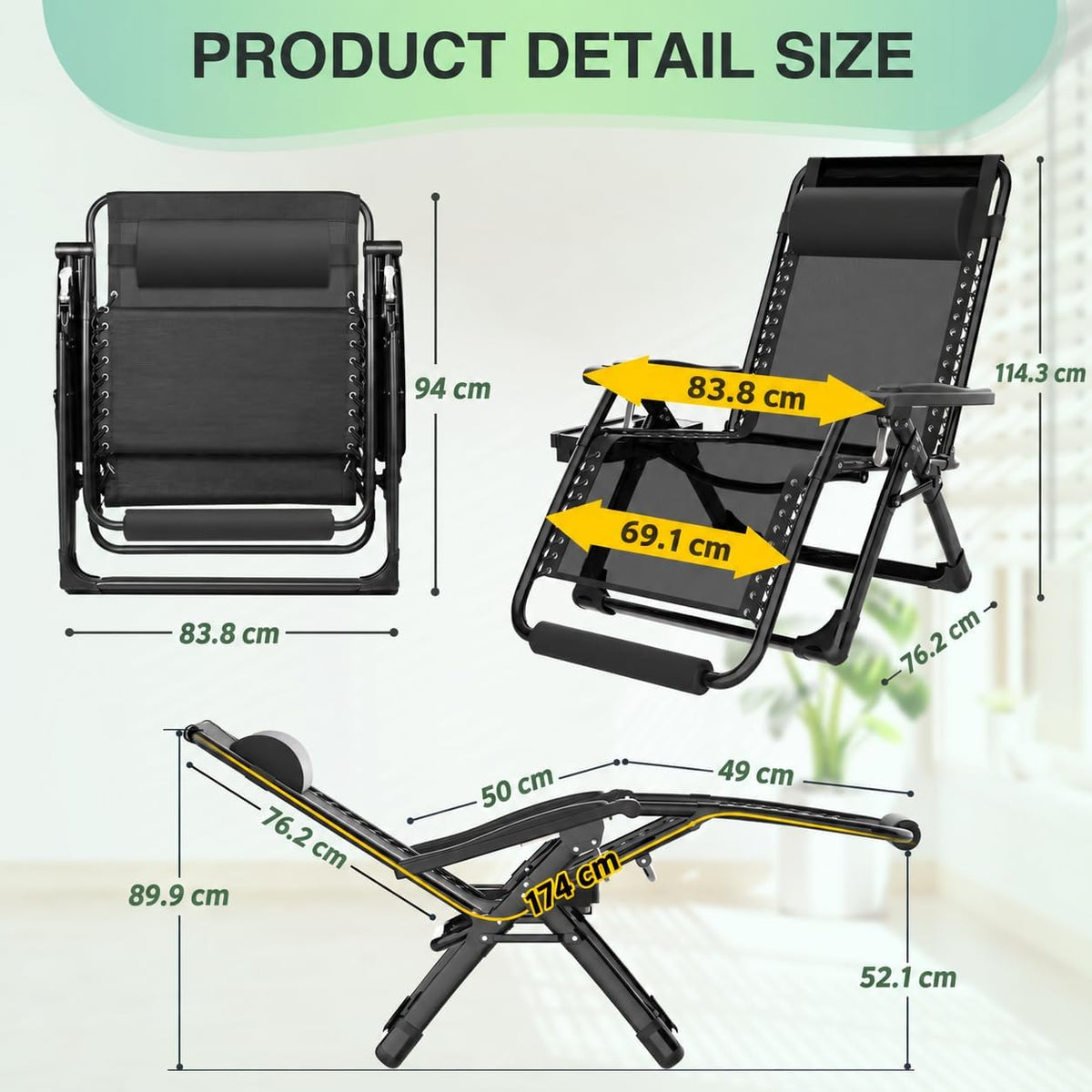 Suteck Oversized Zero Gravity Chair,500LBS 33In XXL Outdoor Recliner Chairs