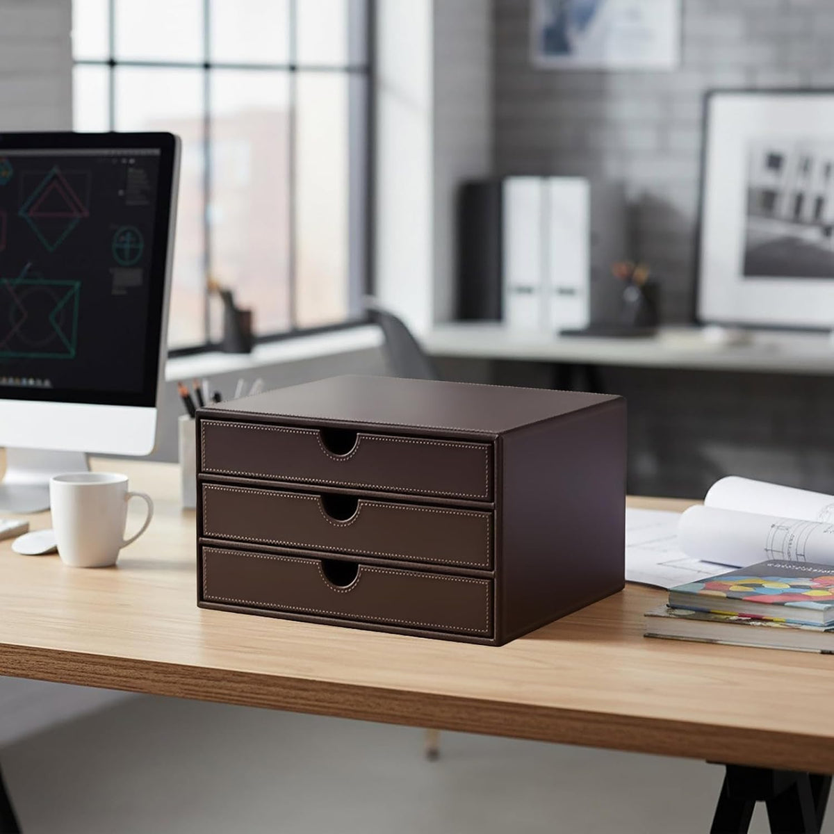 UnionBasic Leather Desktop Drawer Organizer, File Cabinet Magazine Document H...
