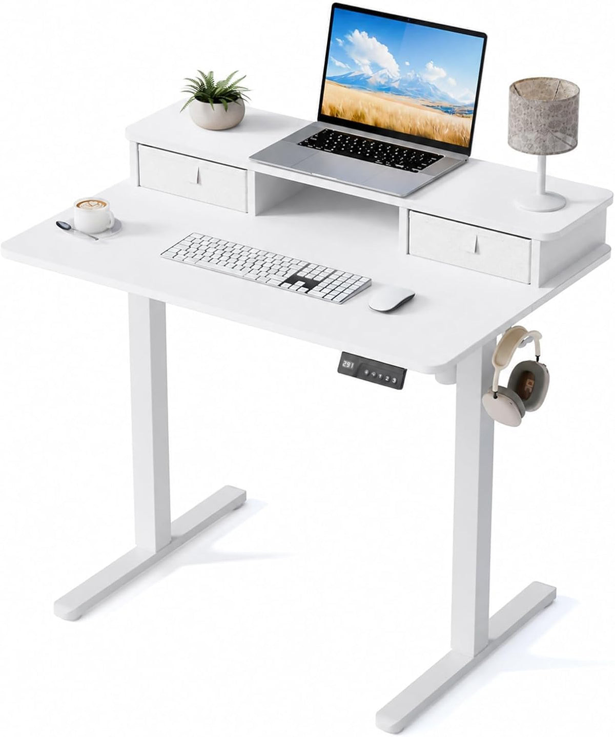 35" x 24" Electric Standing Desk with Dual Drawers, White
