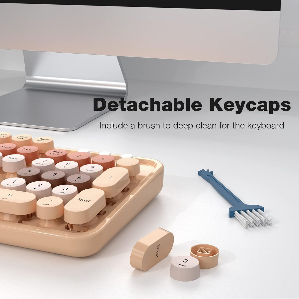 KNOWSQT Wireless Keyboard and Mouse Combo, MilkTea 104 Keys Full-Sized 2.4 GH...