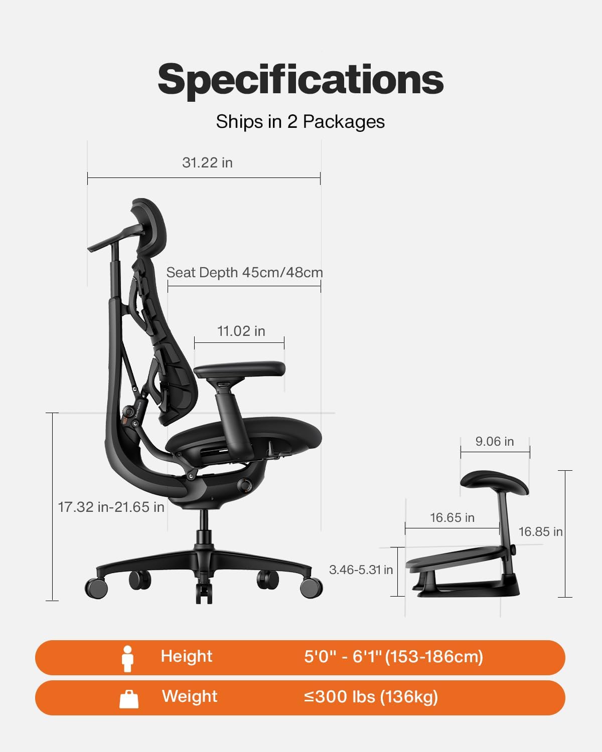 LiberNovo Omni SE Dynamic Ergonomic Office Chair, Manual Lumbar, 45cm