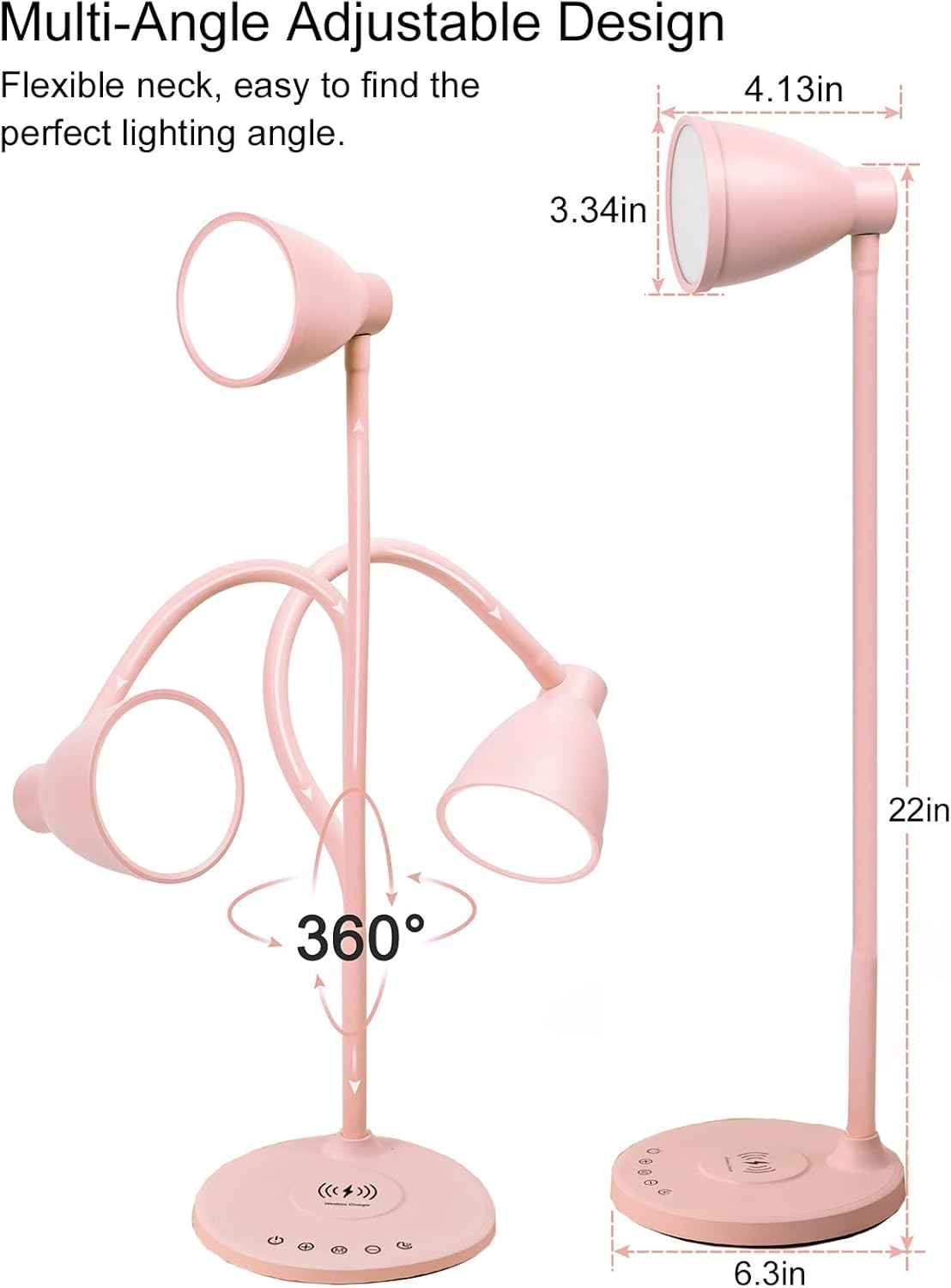 BOHON Cute Desk Lamp for Home Office with USB C+A Charging Port Timer Pink
