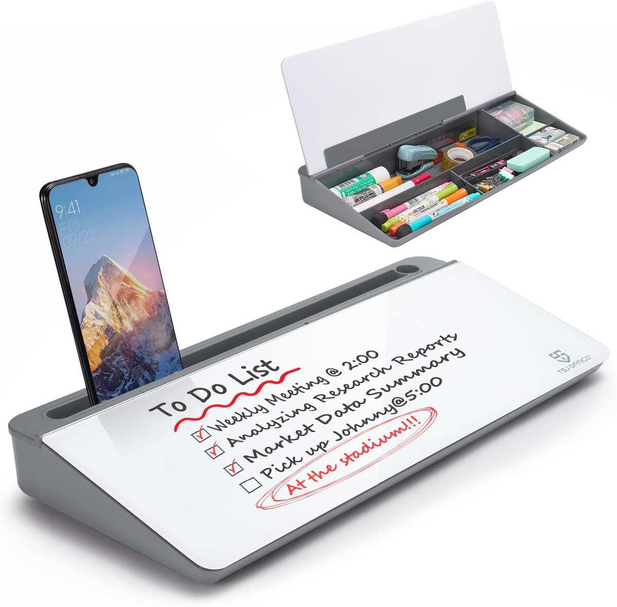 Small Desktop Glass Whiteboard Dry-Erase-Board - Computer Keyboard Stand Whit...