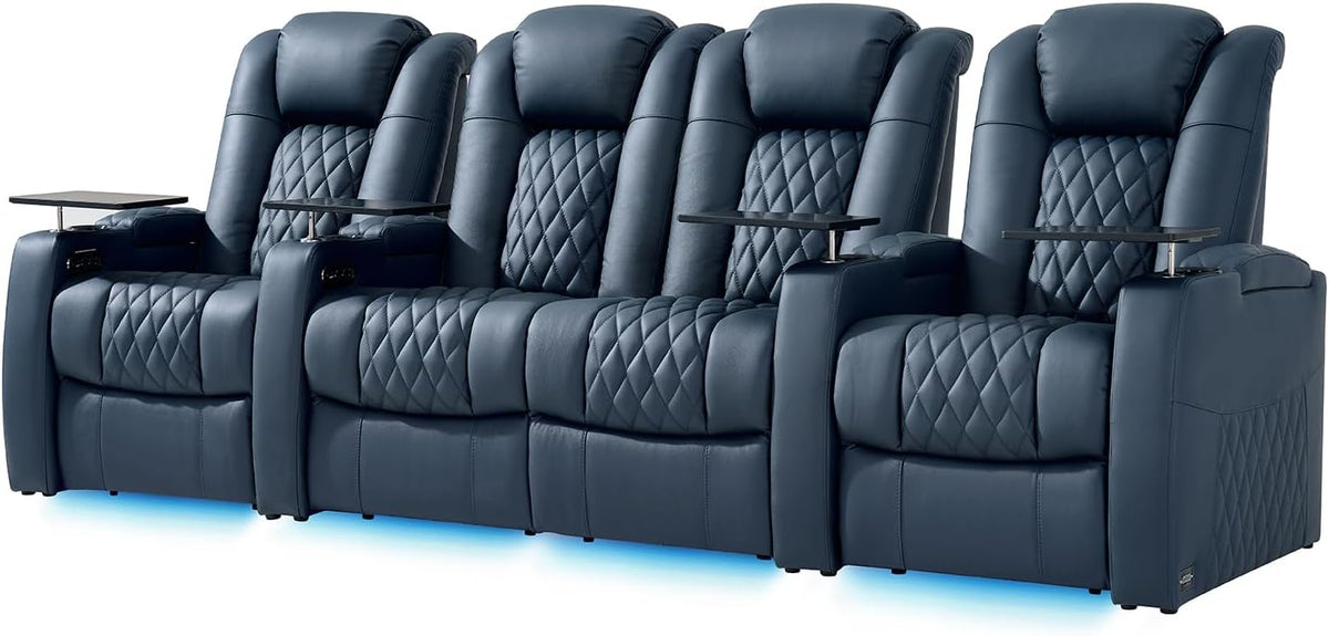 comfiroom Top-Grain Leather Home Theater Seating, Dual-Motor Power Recliner