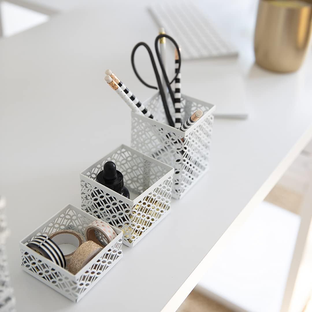 BLU MONACO | White Desk Organizer Set | 6 Piece Metal Desk Organizer with Pen...