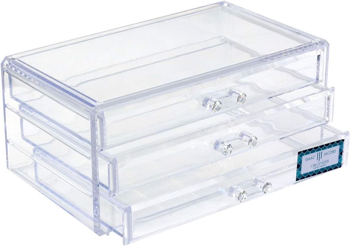 Isaac Jacobs Clear Acrylic 3-Drawer Stackable Jewelry Organizer, Cosmetic &am...